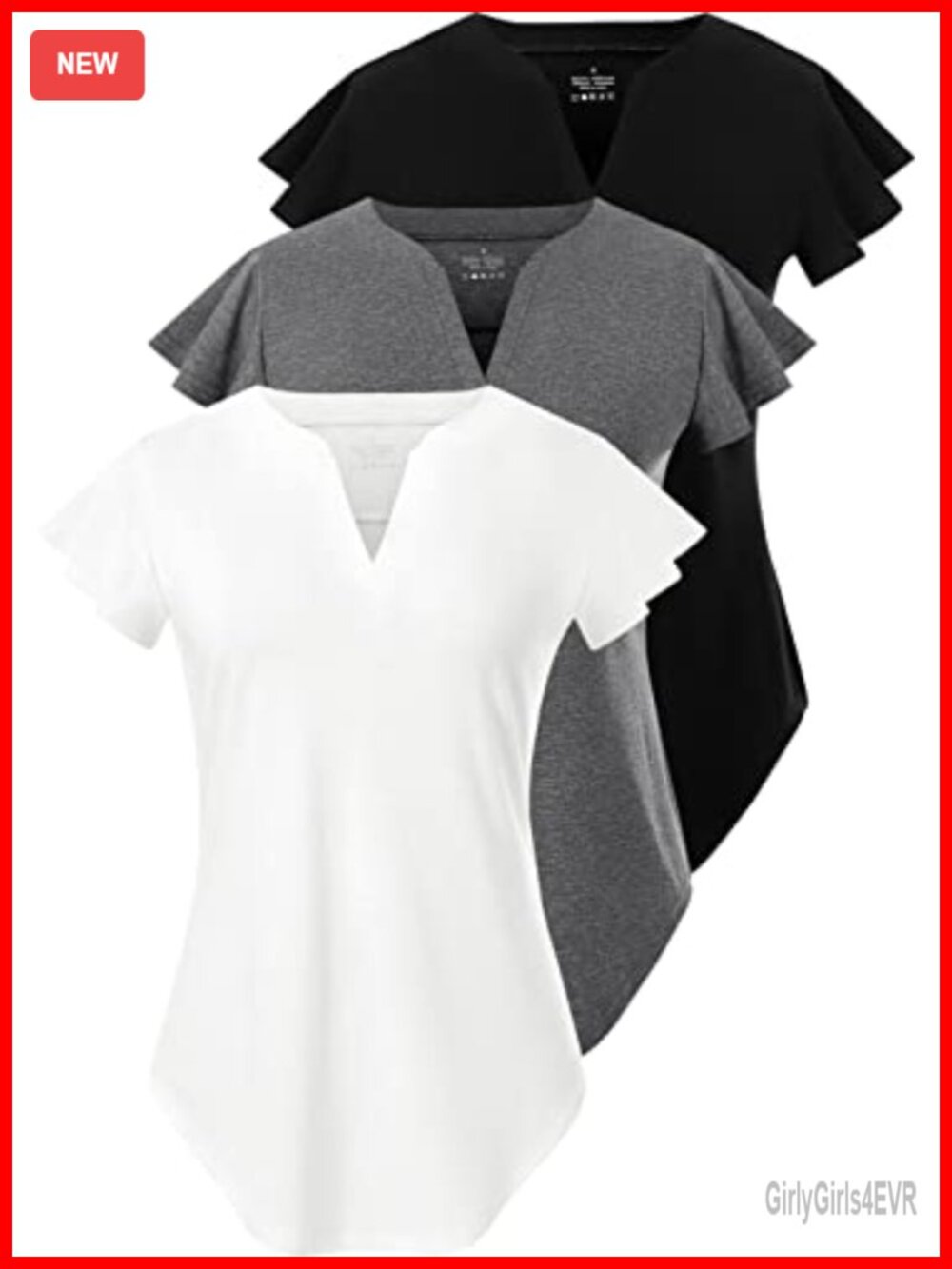 3 Pack V-Neck Ruffle Short Sleeve Tee Slim Fit Summer Tops